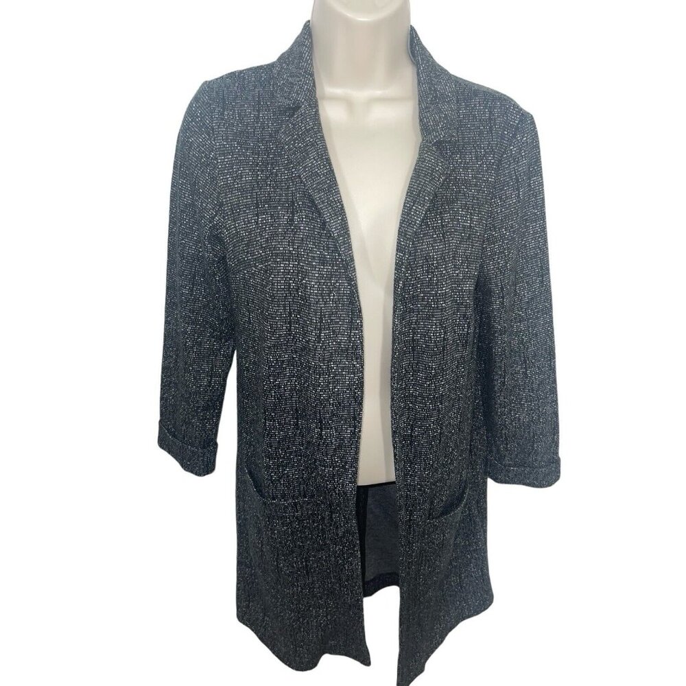 H&M DIVIDED Women's Size 4 Gathered Sleeve Long Open Knit Cardigan Black White